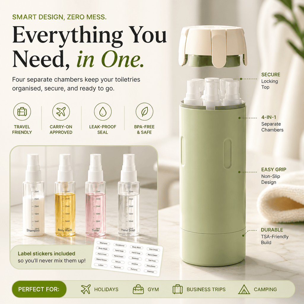 4 - in - 1 Leak - Resistant Travel Toiletry Bottle - Cozevi