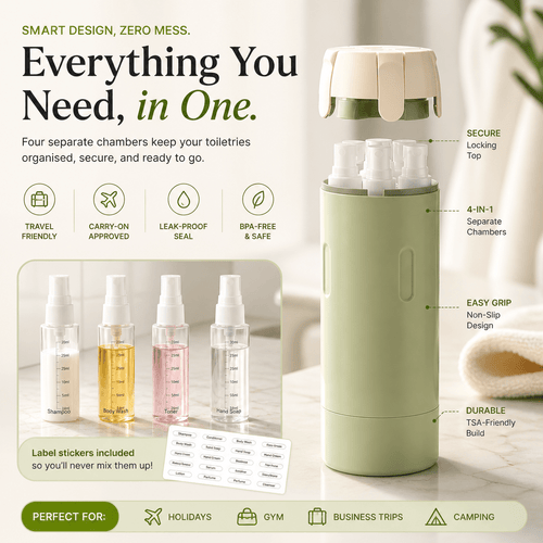 4 - in - 1 Leak - Resistant Travel Toiletry Bottle - Cozevi