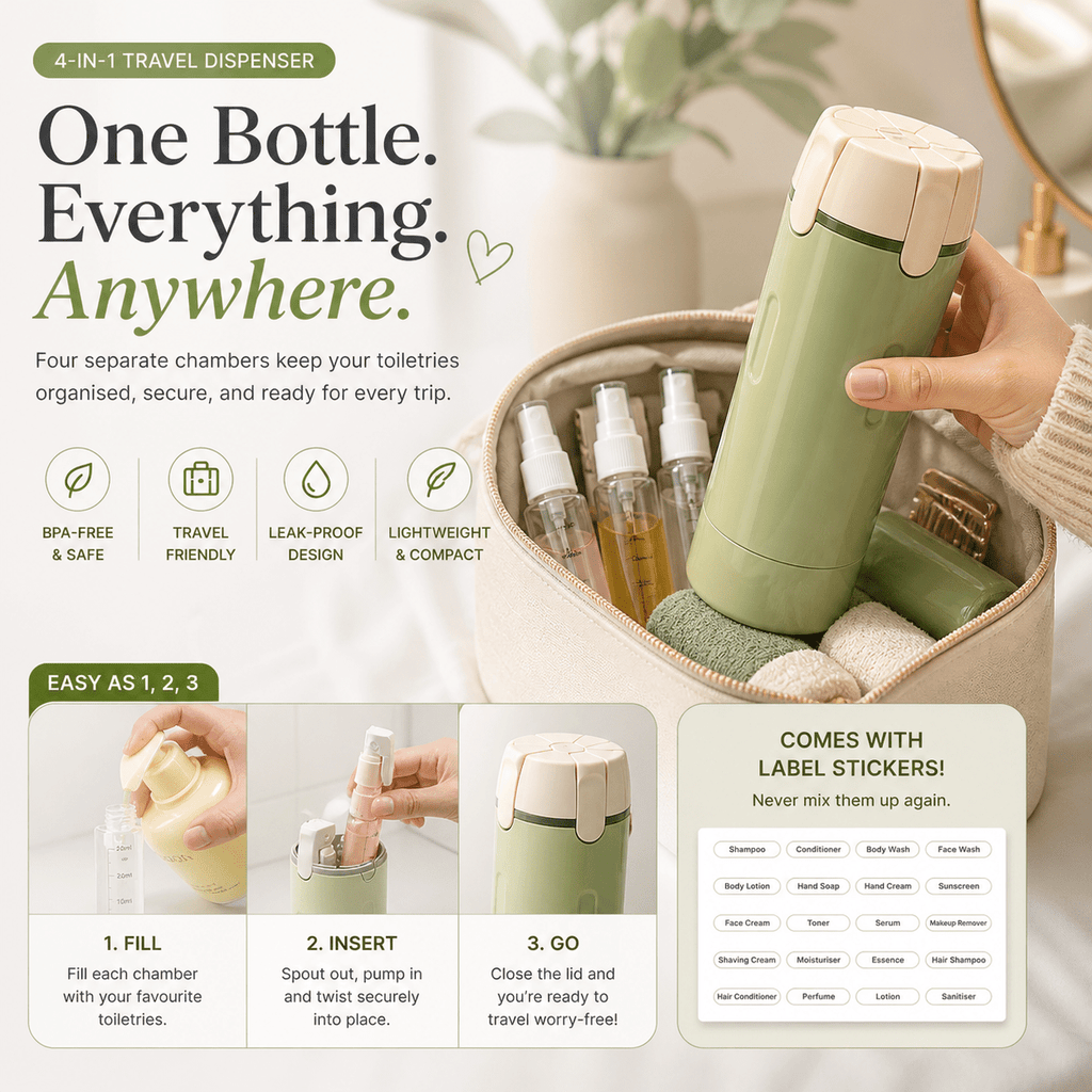 4 - in - 1 Leak - Resistant Travel Toiletry Bottle - Cozevi