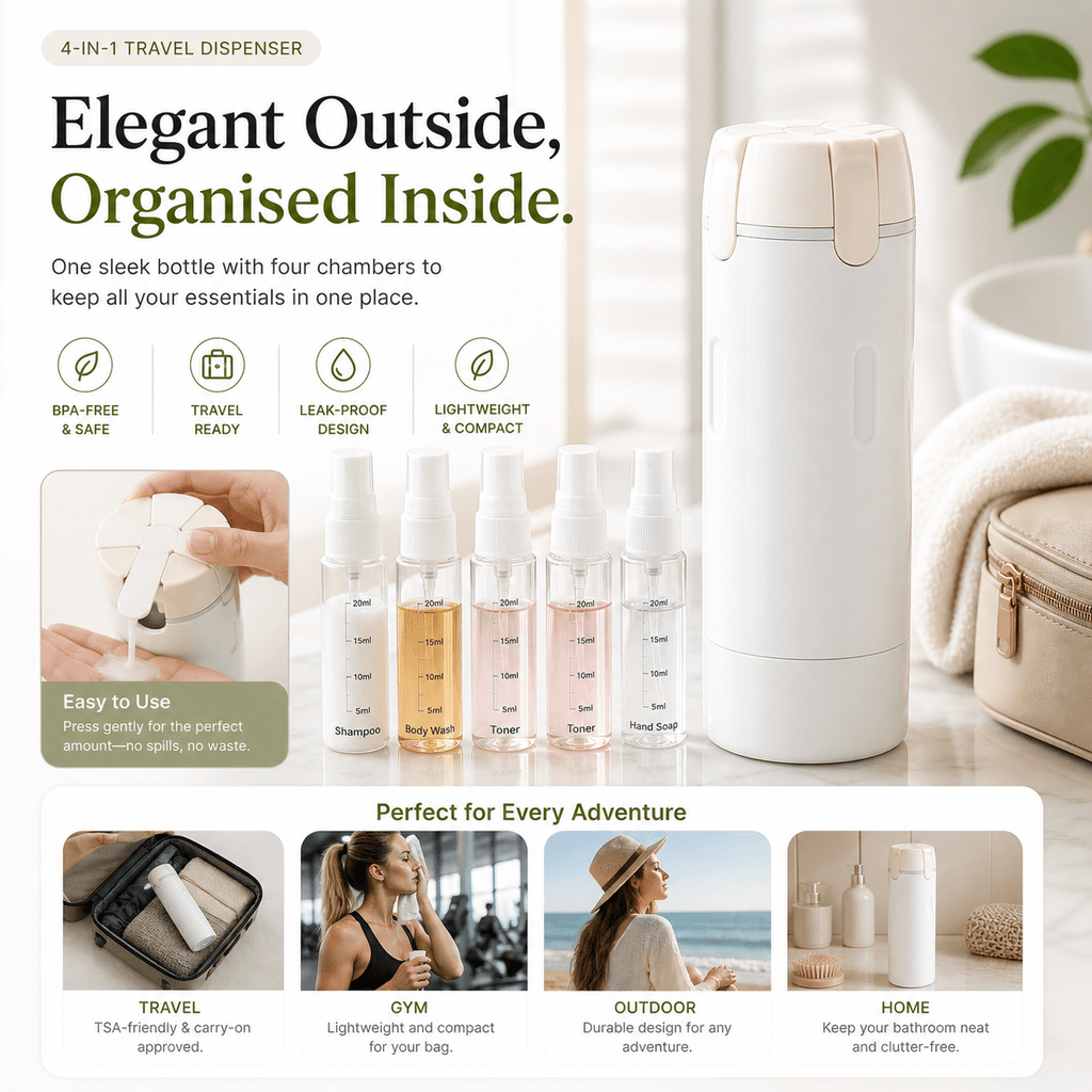 4 - in - 1 Leak - Resistant Travel Toiletry Bottle - Cozevi