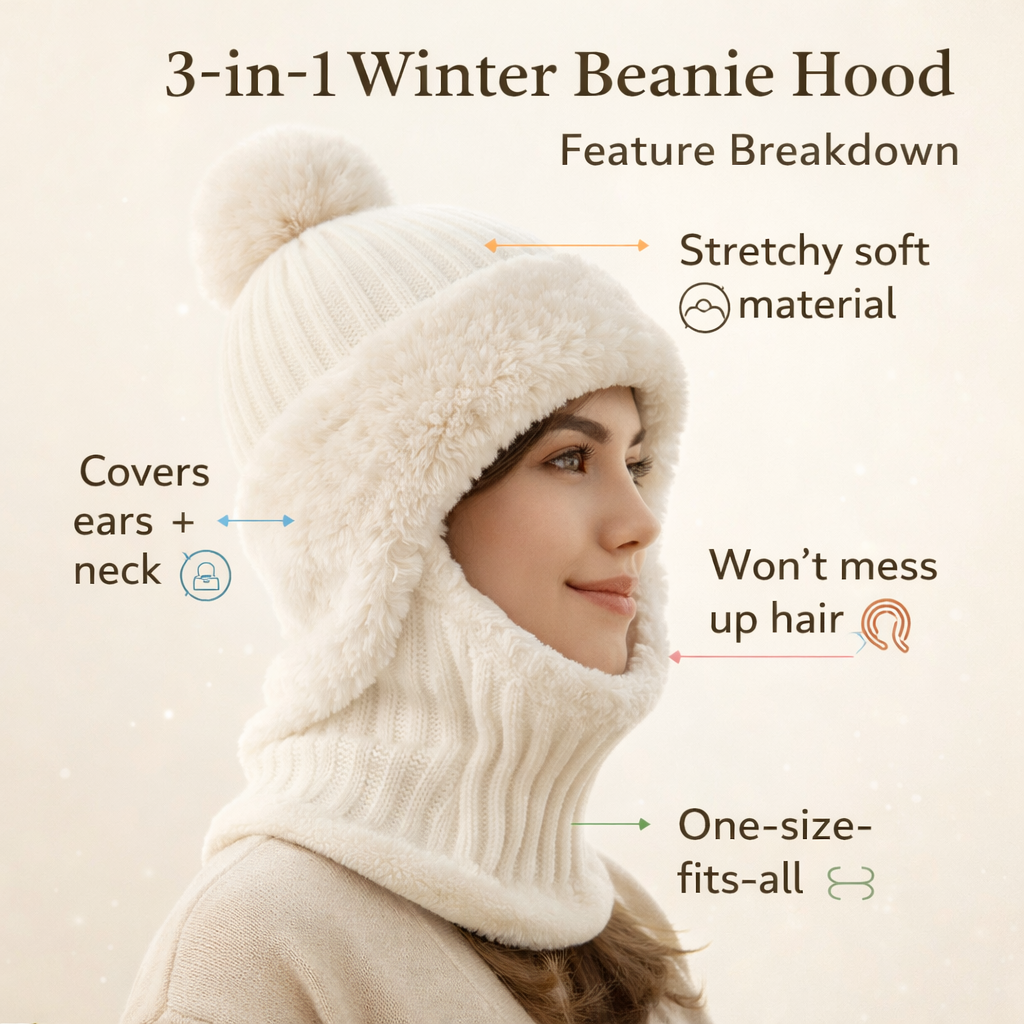 3-in-1 Beanie Hood with Neck Warmer