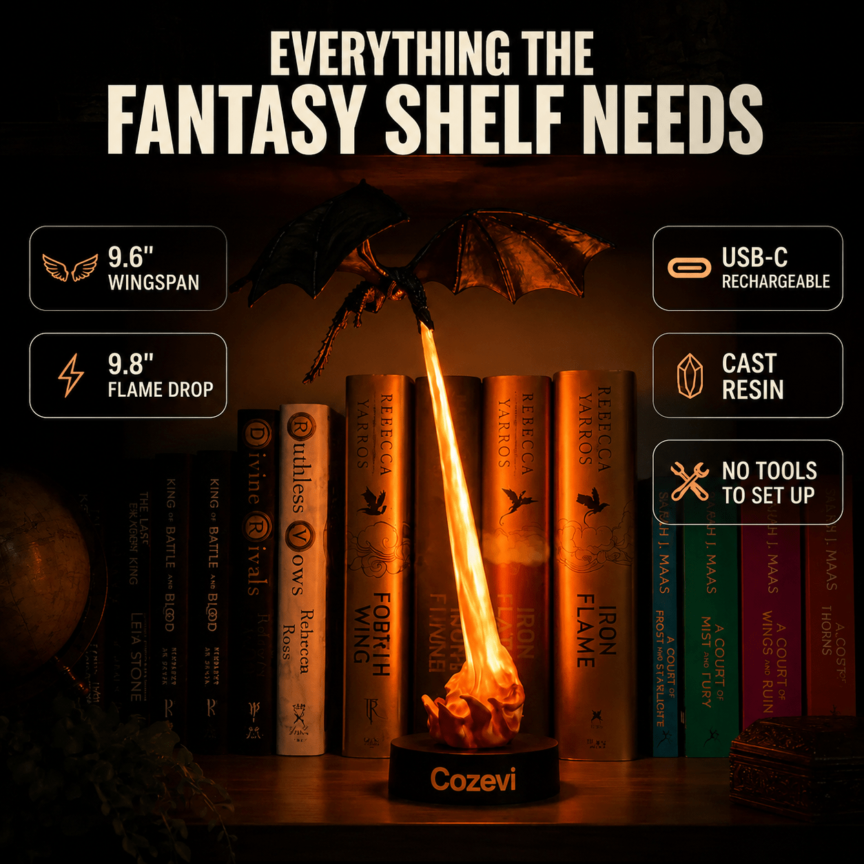 Shelf Dragon Glow - LED Book Guardian - Cozevi